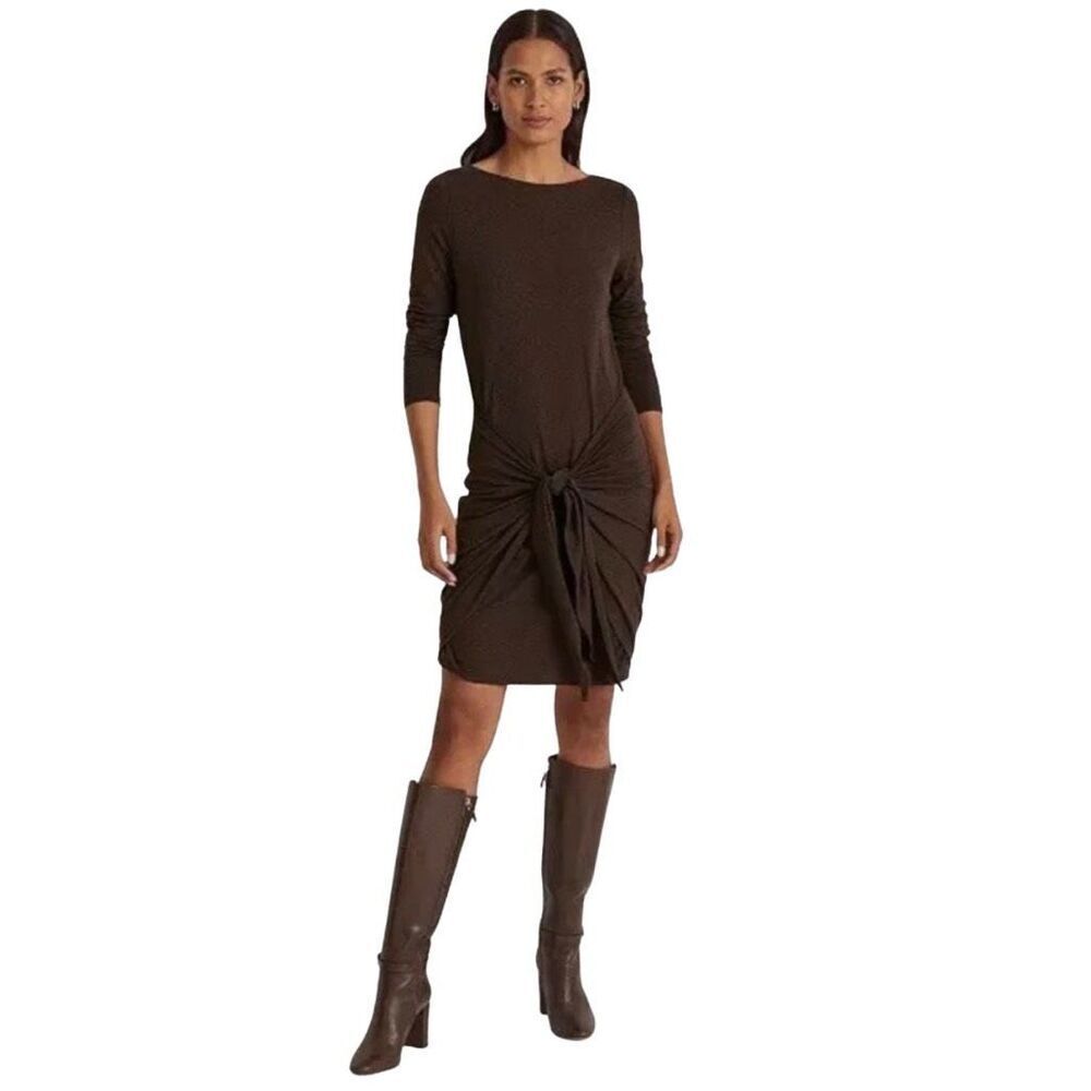 Lauren Ralph Lauren Old Money Brown Twist Front Office Siren Midi Dress 4 NWT